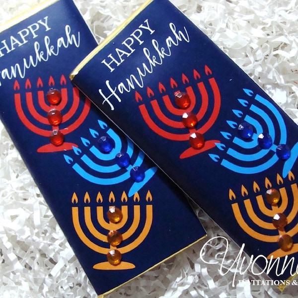 Hanukkah Menorah Bar Wrappers Assembled with Chocolate Bars-Holiday Party Favors-Class-Office Gift