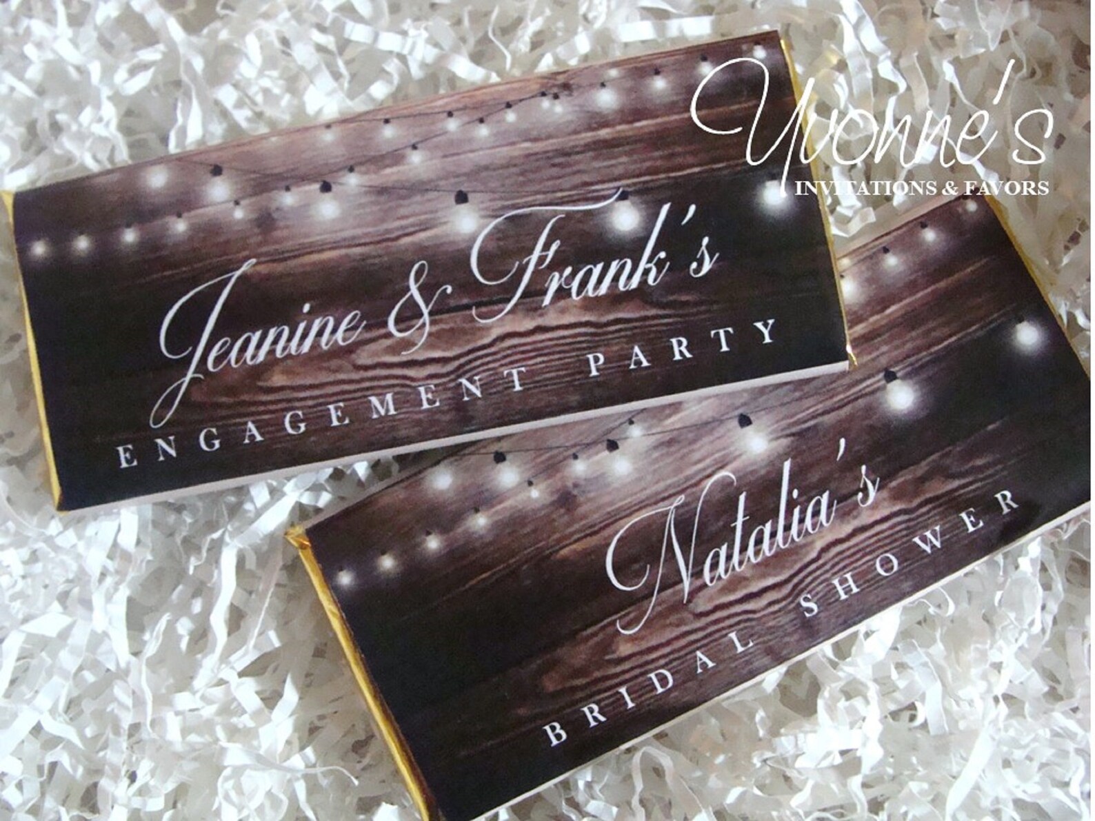 Rustic Candy Bar Wrappers Assembled With Chocolate Bars-string Lights ...