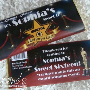 Hollywood Red Carpet VIP Candy Bar Wrappers for Chocolate Bar Party Favors-Sweet 16, Tween-30th-40th-50th-60th Birthday-Bat Bar Mitzvah