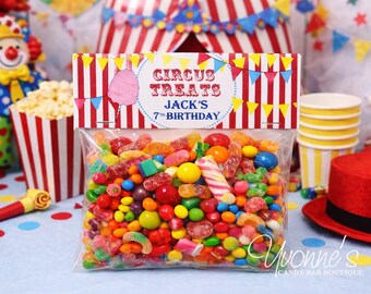 Circus Birthday Treat Bags - Carnival Party Favor Bags for Candy and Goodies - Cello Treat Bags with Topper for Birthday Party