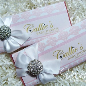 Bridal Shower Candy Bar Wrappers Assembled with Chocolate Bars-Party Favors-Blush Pink Bling-Wedding, Baby Shower, Sweet 16, Birthday
