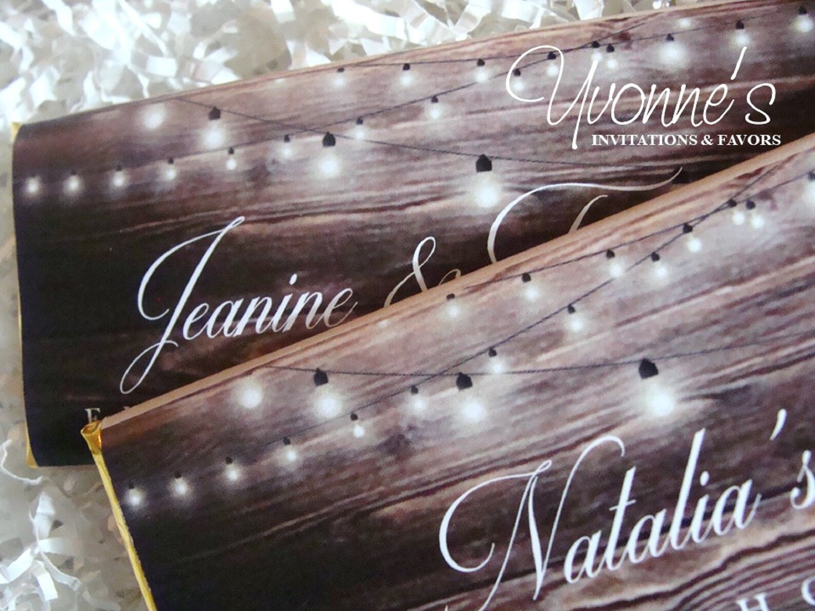 String Lights Wood Rustic Candy Bar Wrappers Assembled With Chocolate ...