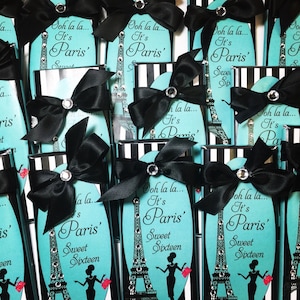 Paris Candy Bar Wrappers Assembled with Chocolate Bars-Turquoise Paris Party Favors-Sweet 16-Quince-40th-50th-60th Birthday-Bridal Shower