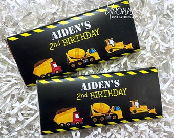 Construction Truck Birthday Candy Bar Wrappers Assembled with Chocolate - Dump Truck Birthday Favor - Kids/Boys Birthday