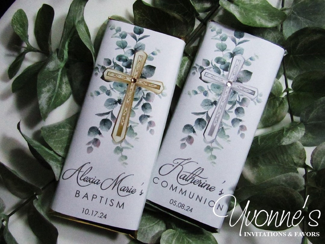 Communion-baptism Candy Bar Wrappers Assembled With Chocolate-greenery ...