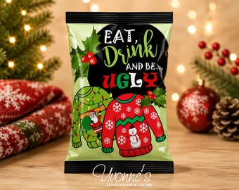 Christmas Ugly Sweater Chip Bags - Xmas Party Favors - Holiday Goody Treat Bags
