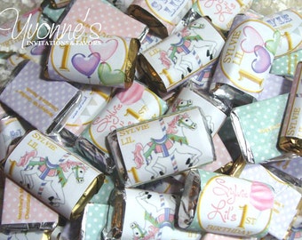 Carousel Horse Mini Candy Bar - Miniature Chocolate Favors - First (1st) Child Birthday, Baby Shower (Batch of 40)