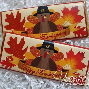 Thanksgiving Candy Bar Wrappers Assembled with Chocolate-Turkey Chocolate Party Favors for School-Office-Happy Friendsgiving