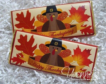 Thanksgiving Candy Bar Wrappers Assembled with Chocolate-Turkey Chocolate Party Favors for School-Office-Happy Friendsgiving