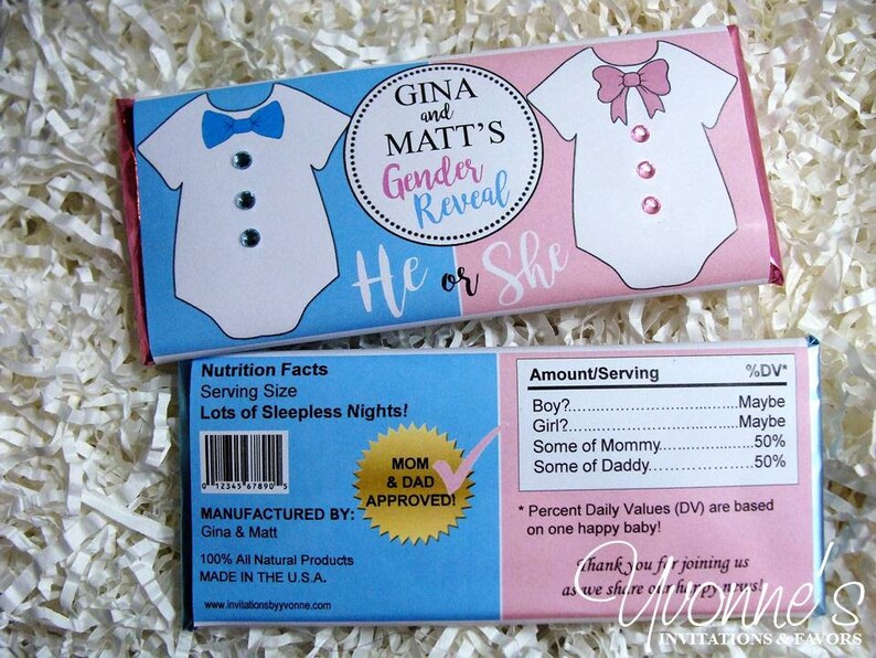 Gender Reveal Candy Bar Wrappers Assembled With Chocolate Etsy