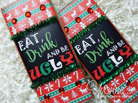 Candy bar is NOT included 25 Candy Bar Wrappers Santa Candy Bar Wrapper Christmas Party Favor Ugly Sweater Party Christmas Favor Stocking Stuffer