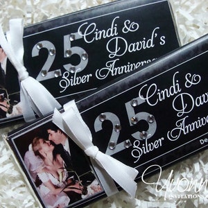 25th Anniversary Candy Bar Wrappers Assembled with Chocolate Bar Favors-Silver Wedding Anniversary Party Favor with Photo-Religious Jubilee