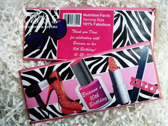 Spa Birthday Party Candy Bar Wrapper-Chocolate Bar Favor-Girl Sleepover-Spa-Nail Salon-Beauty Glam-Makeup/Glamorous Manicure-Pedicure Party