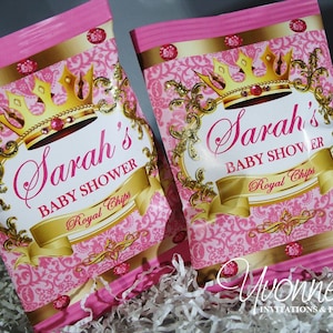 Royal Baby Chip Bags-Princess Baby Shower Party Favors-Little Tiara Baby Shower-First 1st Birthday Princess Theme Treat Bags (SET OF 8)