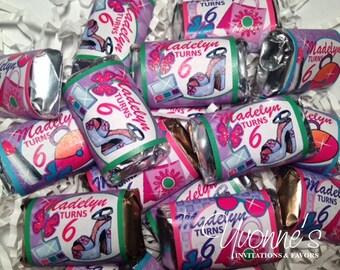 Glam Spa Tween Birthday Mini Candy Bar Wrappers-Miniature Chocolate Bar Party Favors-Tween Birthday-Glitzy-Glamour Party (Batch of 40)