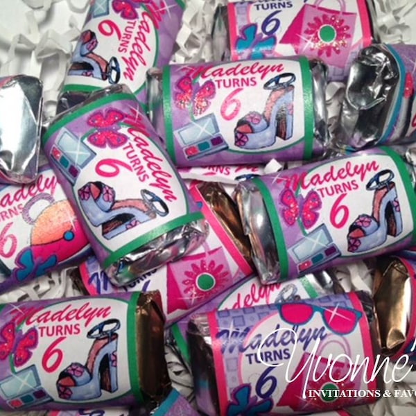 Glam Spa Tween Birthday Mini Candy Bar Wrappers-Miniature Chocolate Bar Party Favors-Tween Birthday-Glitzy-Glamour Party (Batch of 40)