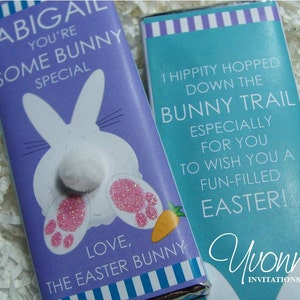 Easter Bunny Chocolate Bar Favor-Bunny Pom-Pom Tail for Easter Baskets-Easter Favors, Easter Candy School, Basket Filler, Kids Teacher Gifts image 2