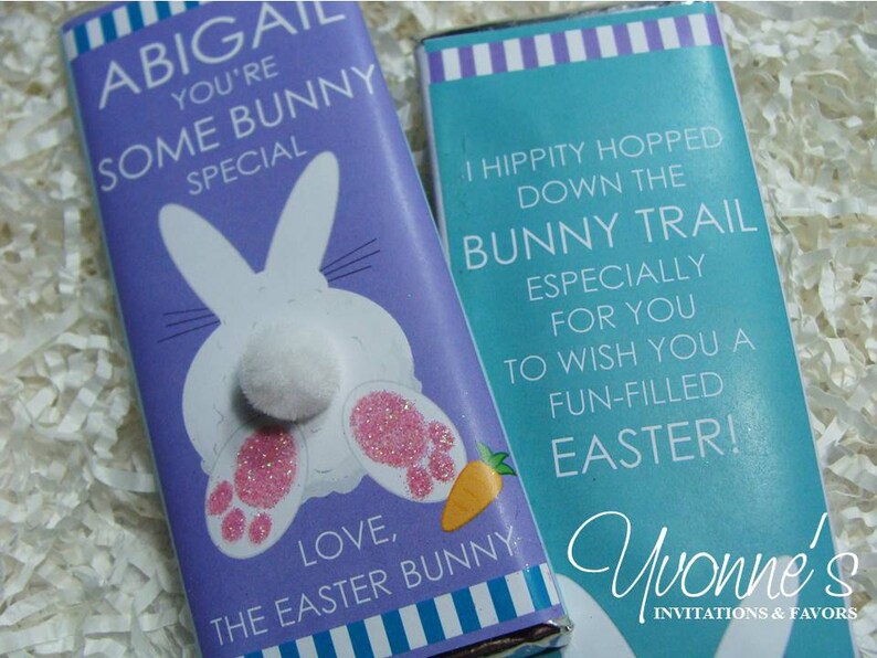 Easter Bunny Chocolate Bar Favor-Bunny Pom-Pom Tail for Easter Baskets-Easter Favors, Easter Candy School, Basket Filler, Kids Teacher Gifts image 2