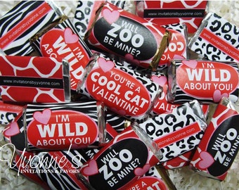 Valentine's Day Mini Candy Bar Wrappers or Assembled-Miniature Chocolate Bar Favors-Safari/Wild Animal-School/Kids Valentine's Party Favors