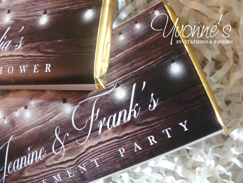 String Lights Wood Rustic Candy Bar Wrappers Assembled With Chocolate ...