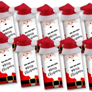 Santa Claus Candy Bar Wrappers + Mini Santa Hat-DIY Wrappers for Christmas Chocolate Bars-Stocking Stuffers-Kids-Teacher-Office (Set of 10)
