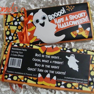 Halloween Candy Bar Wrappers for Chocolate Bar Favors-Cute Ghost Halloween Party Favors-Ghost, Candy Corn Design for Kids, Office Party