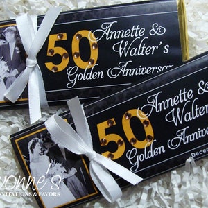 50th Anniversary Candy Bar Wrappers for Chocolate Bar Favors-Party Favors-Golden Wedding Anniversary-50th Birthday-Jubilee-with Photo