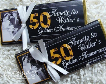 50th Anniversary Candy Bar Wrappers for Chocolate Bar Favors-Party Favors-Golden Wedding Anniversary-50th Birthday-Jubilee-with Photo