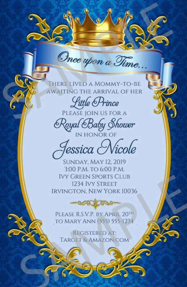 Royal Prince Baby Shower Invitations Royal Blue Gold Baby Etsy