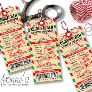 Christmas Gift Tags-Naughty or Nice Tags-North Pole Special Delivery Tags with Bakers&#39;s Thread-Tags for Wine Bottles, Gift Bags(Set of 8)