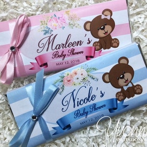Baby Shower Teddy Bear Candy Bar Wrappers Assembled with Chocolate-Party Favors-Gender Reveal-Baby Sprinkle-It&#39;s A Boy, It&#39;s A Girl