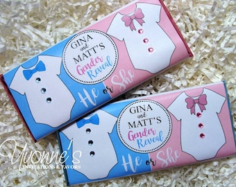 Gender Reveal Candy Bar Wrappers Assembled with Chocolate - Party Favors - Baby Shower It's A Boy-It's A Girl, He or She, Pink, Blue