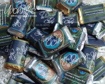 Peacock Mini Candy Bars - Assembled with Chocolate - Miniature Chocolate Bar Favors - Weddings-Sweet 16-Bridal Shower-Birthday (Batch of 40)