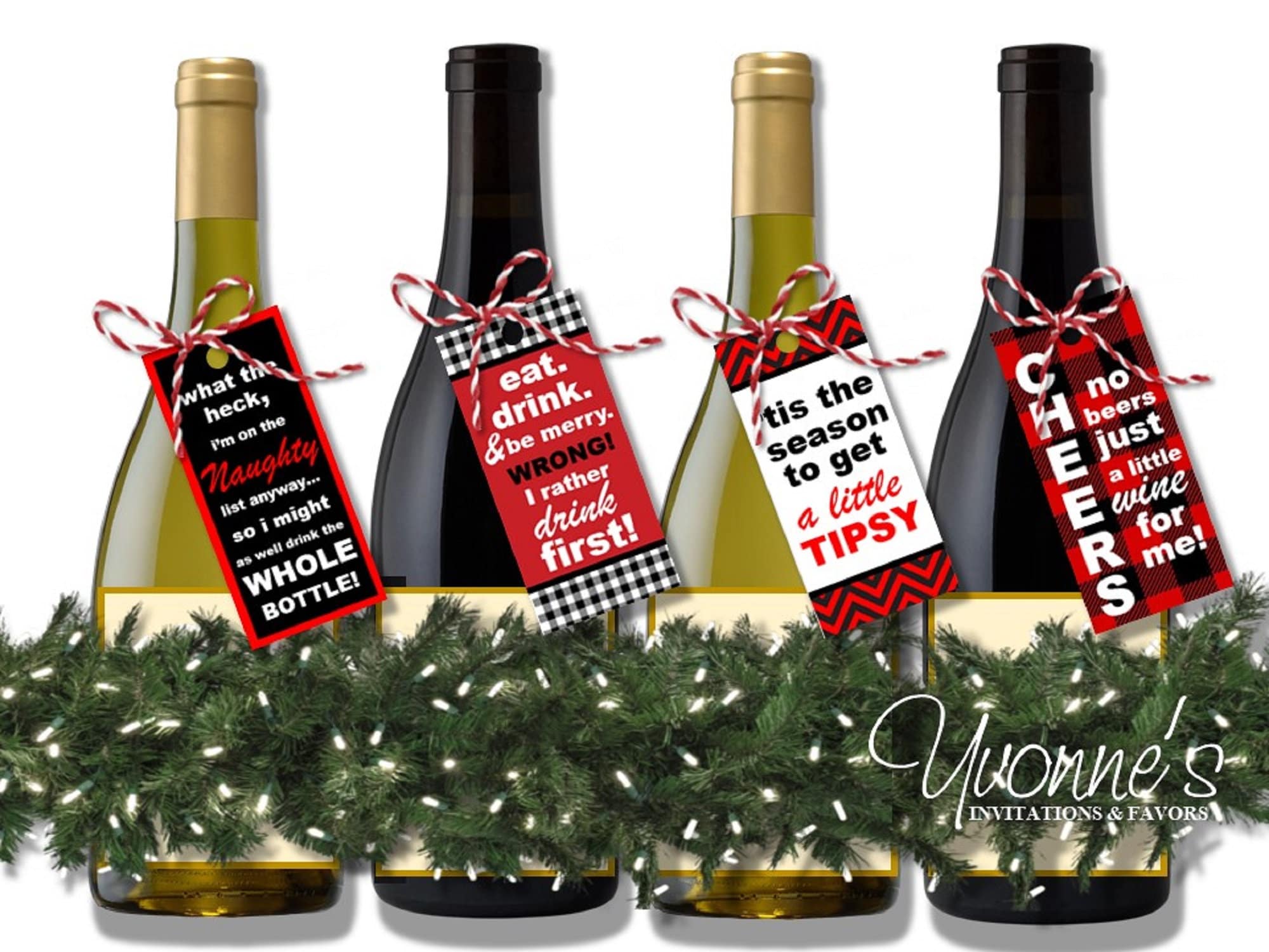 Christmas Wine Bottle Tags-Funny Wine Favor Tags-Holiday Gift Tags with Baker's Thread for Wine Gift, Gift Bag Tags, Office Gift (Set of 12)