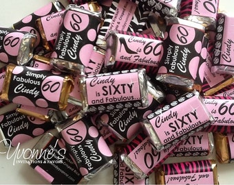 40th 50th 60th Mini Candy Bars Assembled-Miniature Chocolate Bar Favors with Wrappers-Sexy Diva Milestone Adult Her Birthday (Batch of 40)