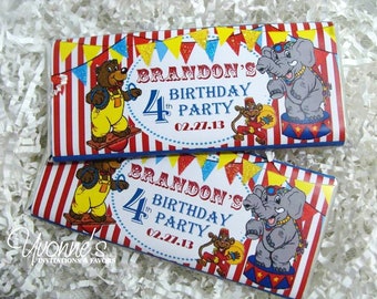 Circus Carnival Birthday Candy Bar Wrappers for Chocolate Bar Party Favors-Carnival Themed for Child, 1st Birthday Party