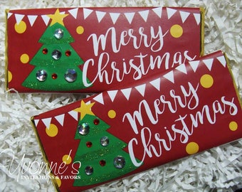 Christmas Candy Bar Wrappers Assembled with Chocolate Bars-Bling Christmas Tree Holiday Party Favors-Stocking Stuffers-Class-Office Gift