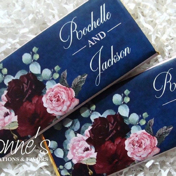 Wedding Candy Bar Wrappers with Chocolate Bar Favors-Navy Marsala Burgundy Rustic Fall-Watercolor Color-Bridal Shower, Sweet 16