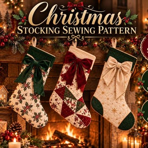 Christmas Stocking Sewing Pattern PDF, 3 Sizes, Quilted Patchwork Floral Stocking, DIY Christmas Decor, A4 & US Letter Printable