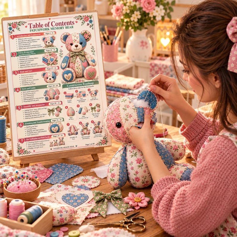 Memory Bear Sewing Pattern PDF, 10 Sizes, Floral Teddy Bear - Etsy