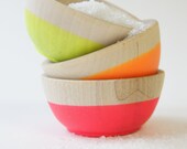 Wooden Mini Bowl Set of 3: Neon Colors, Neon Pink, Neon Yellow, Neon Orange, Stocking Stuffers
