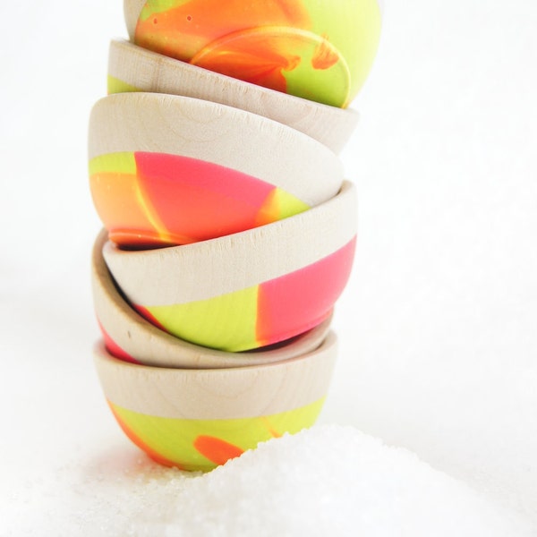 Wooden Mini Bowl Set of Two: Neon, Modern Kitchen, Summer