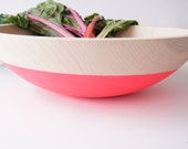 Wooden Bowl 15", Neon Pink, Summer Party, Picnic, Kitchen Decor