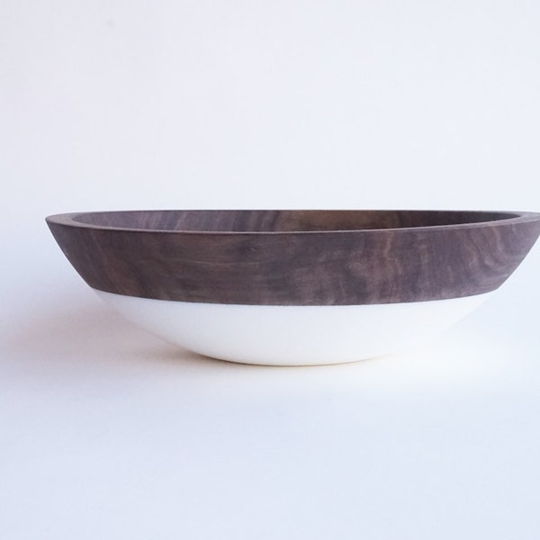 Wooden Bowl 12", Walnut and White, Holiday Decor, Entertaining, WALNUT WOOD