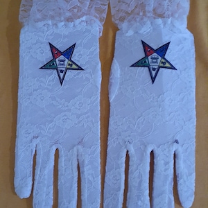 OES - Order of The Eastern Star logo emblem white lace gloves.