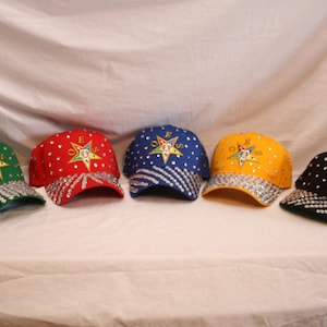 OES - Order of the Eastern rhinestone embellished ball caps with Star logo emblem