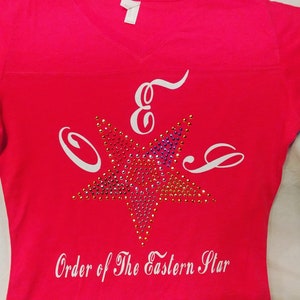 OES - Order of The Eastern Star rhinestone logo football style shirt