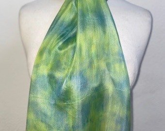 Hand Dyed Silk Neck Scarf in Green Teal