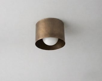 Mid Century Modern Brass Flush Mount Ceiling Light, Minimalist Surface Mount Downlight, Handmade Brass Ceiling Fixture