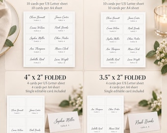 Wedding Place Card Template, Flat & Folded Canva Name Cards, Printable Seating Tent Cards